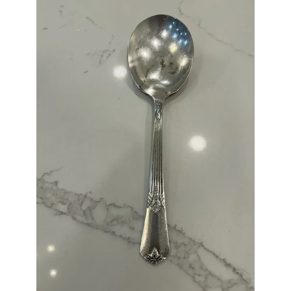 Vtg WM Rogers IS Silver‎ Plate 9” Serving Spoon Intricate Handle Details